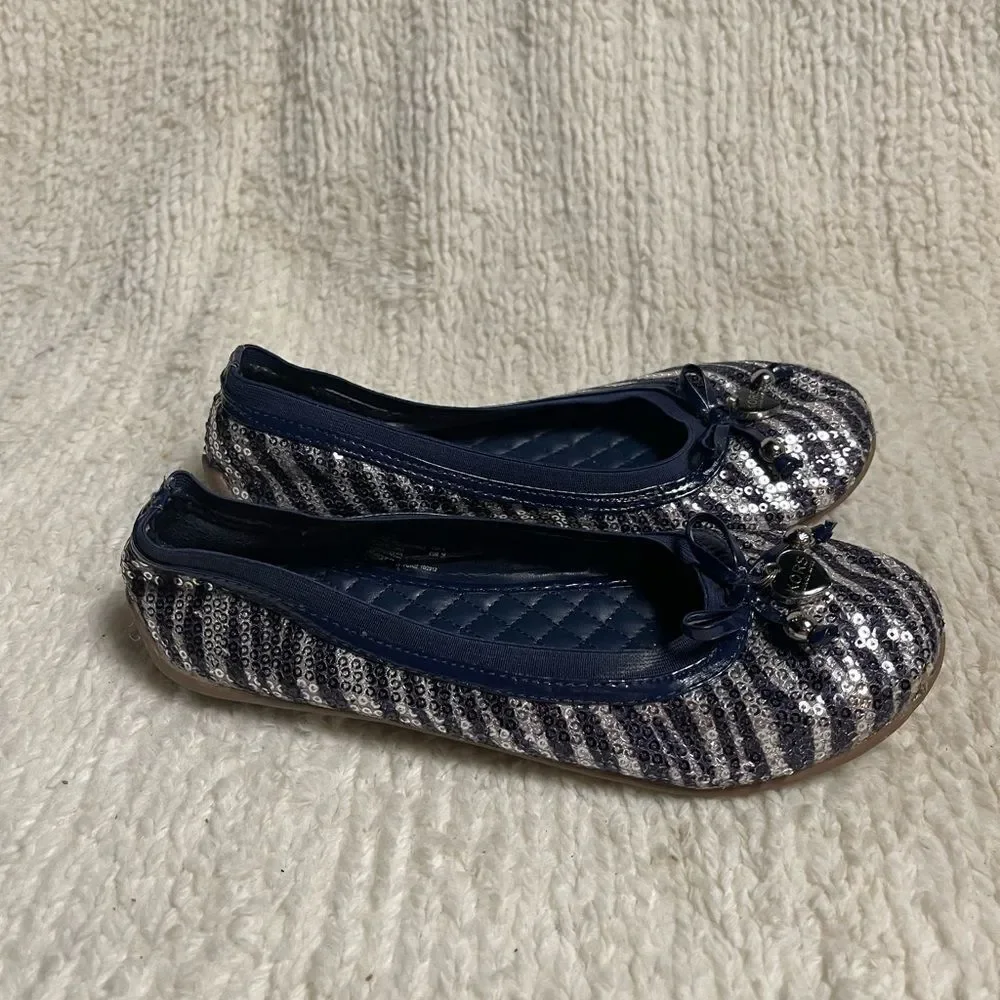 Michael Kors Kids' Striped Navy and Silver Slippers SZ4